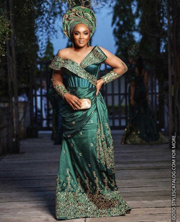 45+ Matured Ways To Style Your Lemon, Sea, and Emerald Green Lace Fabric For Owambe Parties (12)