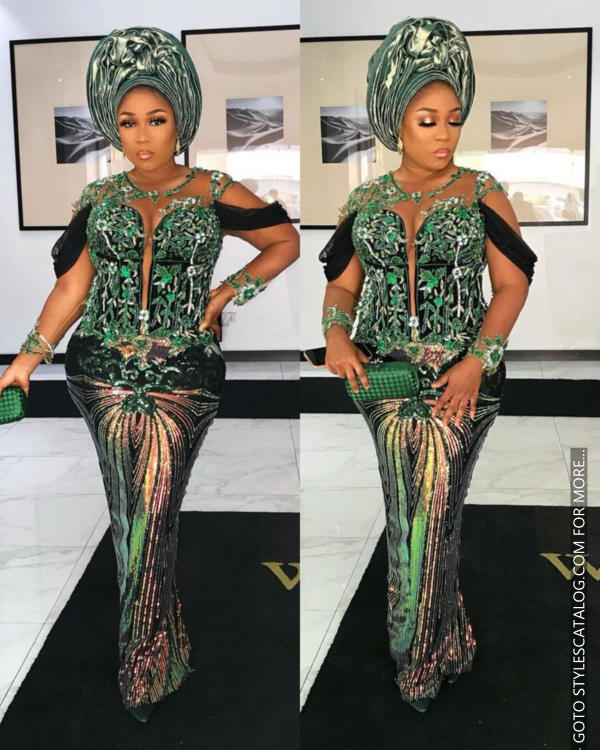 45+ Matured Ways To Style Your Lemon, Sea, and Emerald Green Lace Fabric For Owambe Parties (15)