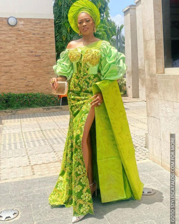 45+ Matured Ways To Style Your Lemon, Sea, and Emerald Green Lace Fabric For Owambe Parties (17)