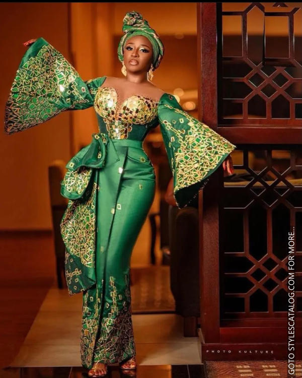 45+ Matured Ways To Style Your Lemon, Sea, and Emerald Green Lace Fabric For Owambe Parties (21)