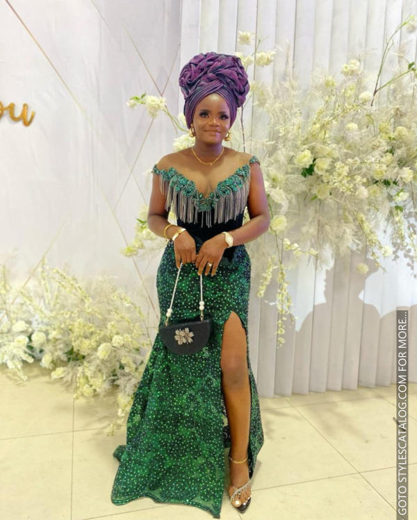 45+ Matured Ways To Style Your Lemon, Sea, and Emerald Green Lace Fabric For Owambe Parties (25)