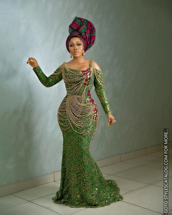45+ Matured Ways To Style Your Lemon, Sea, and Emerald Green Lace Fabric For Owambe Parties (36)