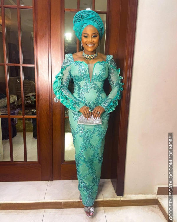 45+ Matured Ways To Style Your Lemon, Sea, and Emerald Green Lace Fabric For Owambe Parties (38)