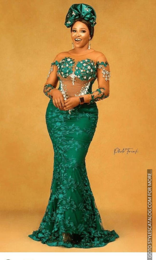 45+ Matured Ways To Style Your Lemon, Sea, and Emerald Green Lace Fabric For Owambe Parties (4)