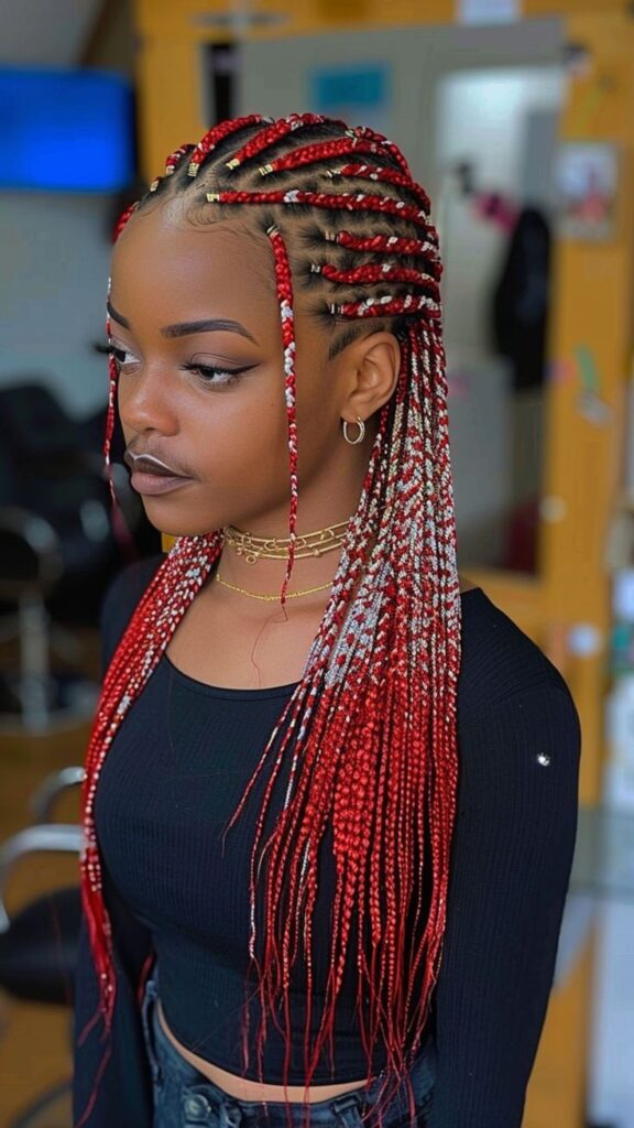 Feed In Braids With A Pop Of Color