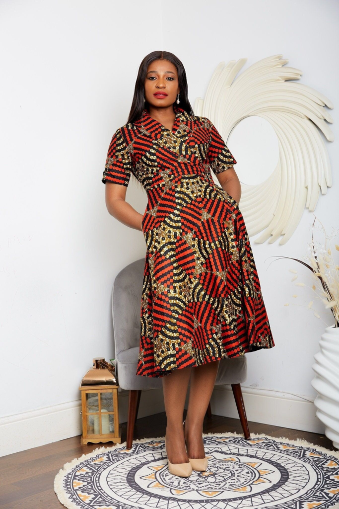 African ankara print short sleeves wrap dress