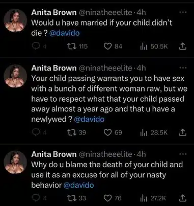 Davido married Chioma because their son died” – Anita Brown drags artist