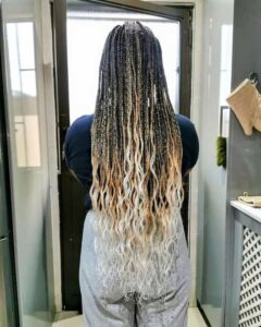 3 Tone Medium Knotless Braids With Curls