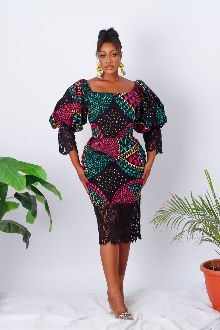 Ada Midi Belted Ankara Dress in Electric Garden