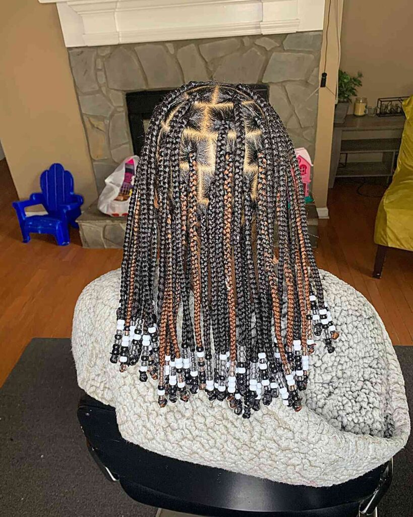 Black Knotless Braids With Brown Highlights