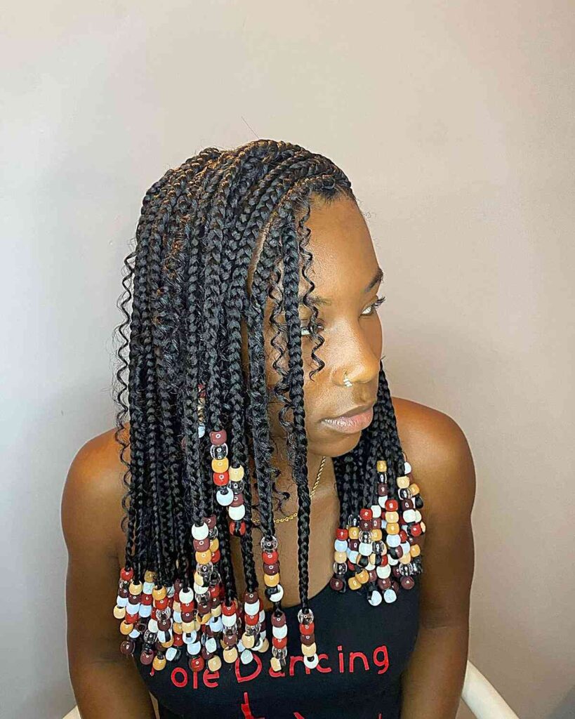 Bohemian Knotless Braids With Colorful Beads