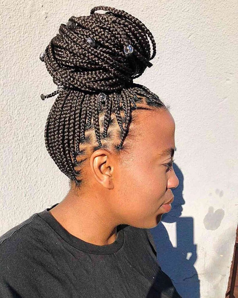 Box Braided Bun With Beads