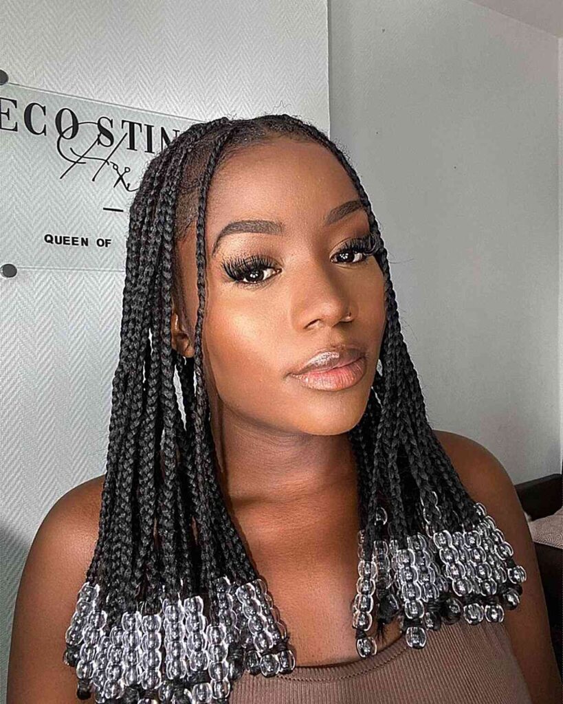 Center Parted Beaded Box Braids For Black Girls