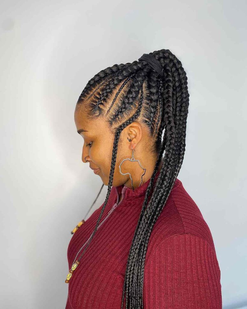 High Ponytail With Long Braids