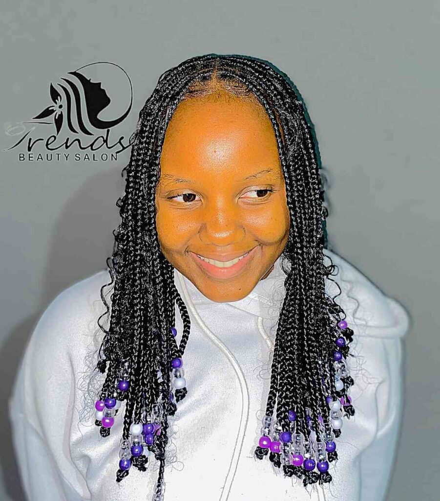 Knotless Goddess Braids With Purple Beads