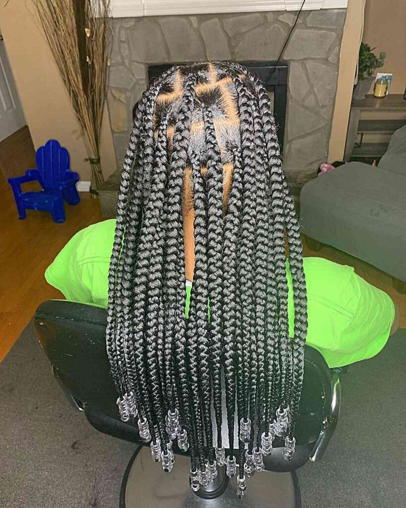 Long Chunky Braids With Beads On The Ends