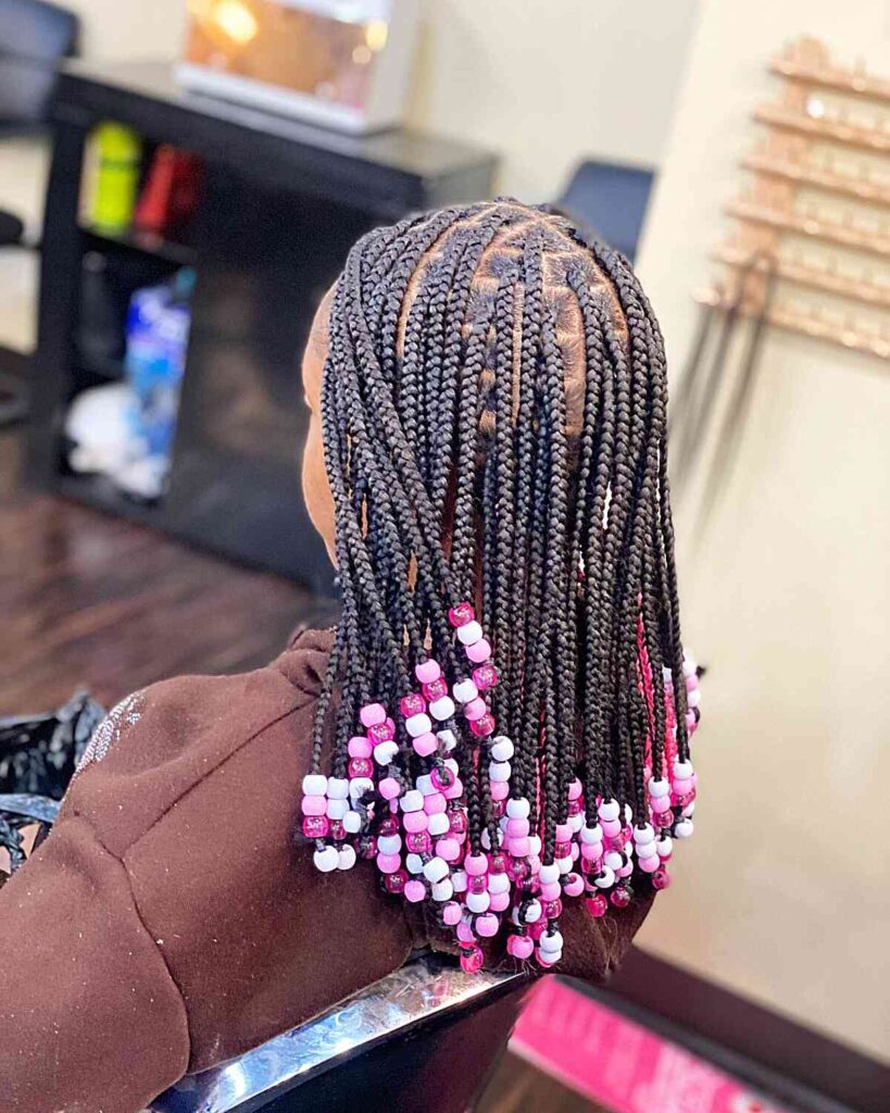 Medium Box Braided Style With Pink Beads