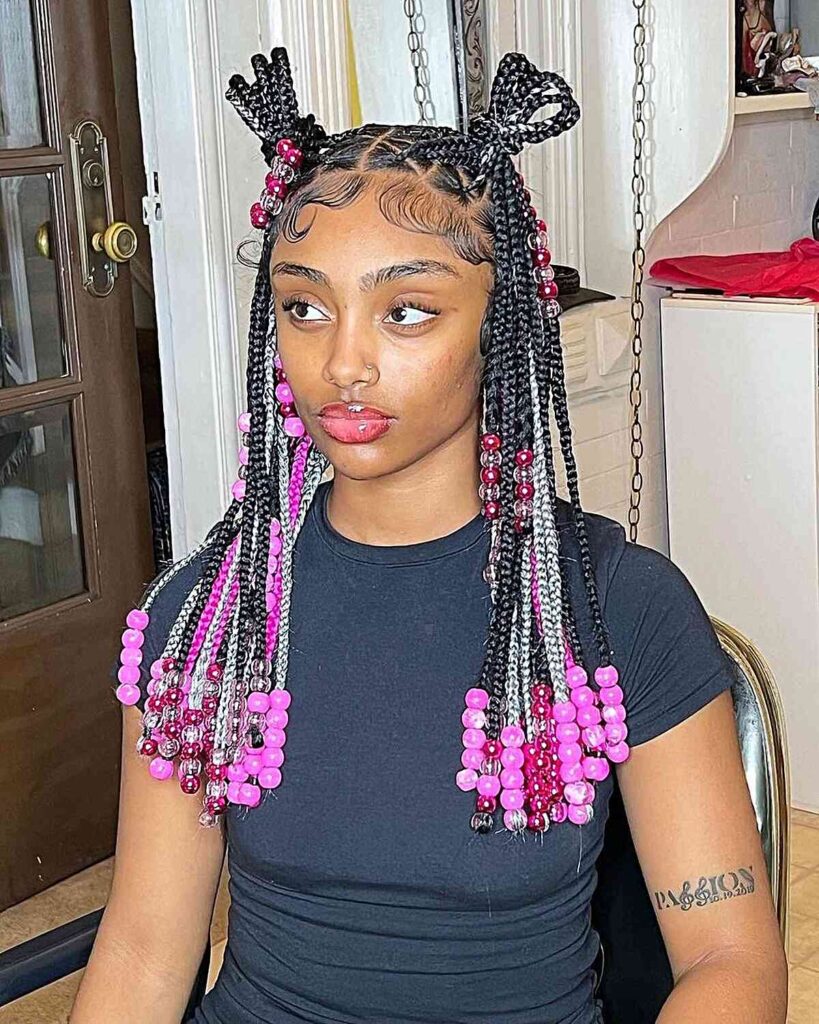 Triangle Knotless Braids With Pink Beads