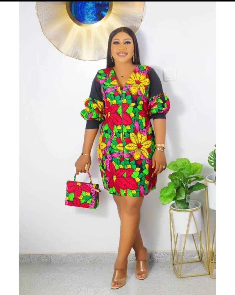 Ankara Shift with Puff Sleeves