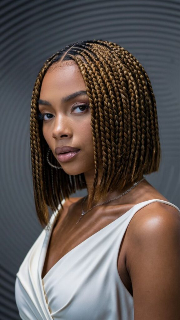 Knotless Braids Hairstyles_ Bob-Length Knotless Braids with Chestnut Highlights