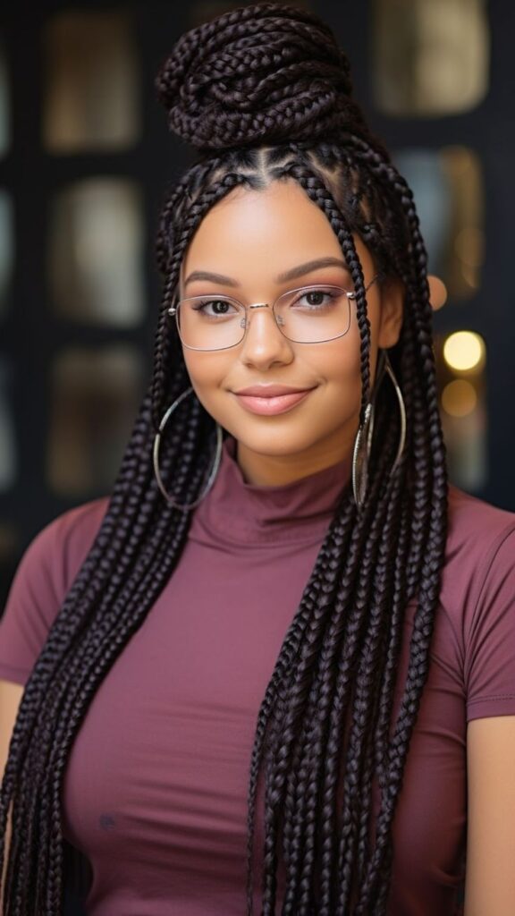 Box Braids with High Bun