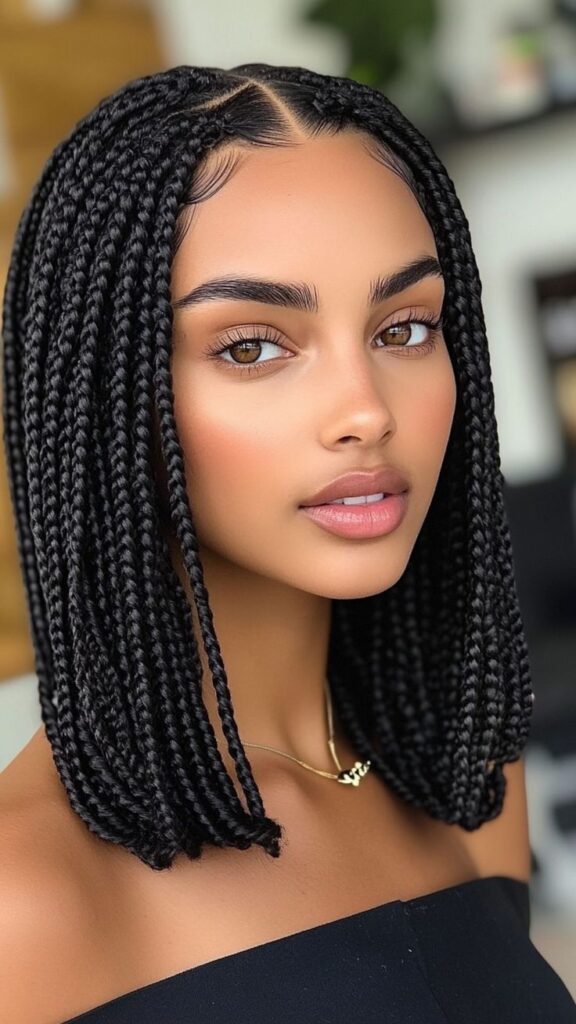 Medium-Length Box Braids with Center Part