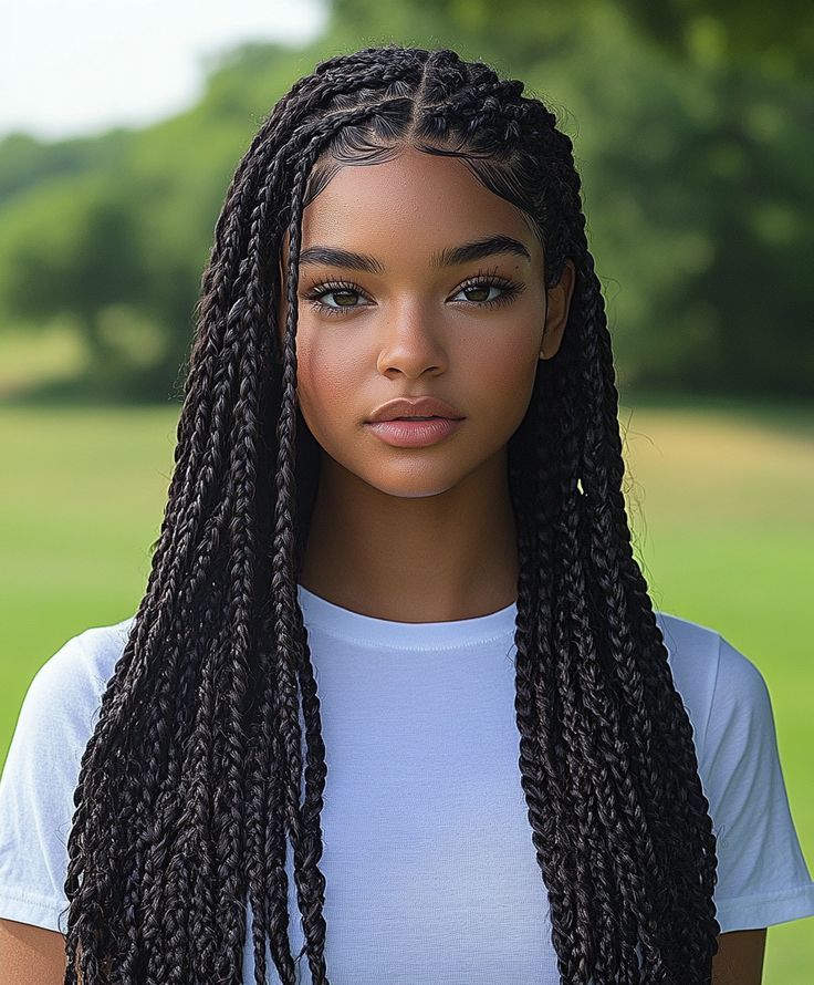 Long Box Braids with Cornrows