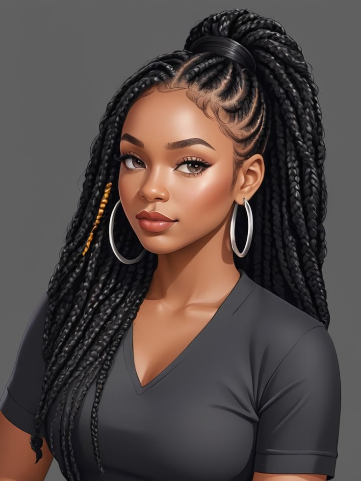 High Ponytail Box Braids with Highlight