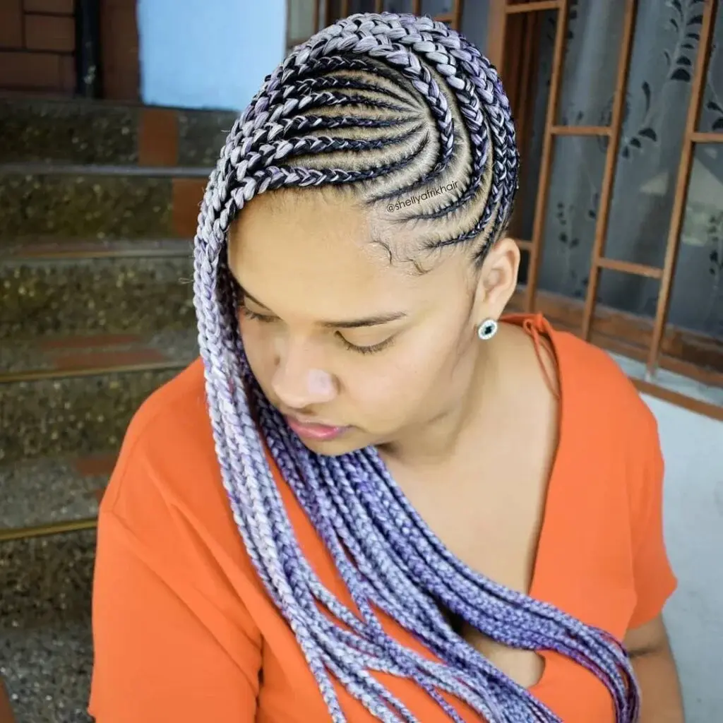 Side-Swept Cornrow Braids in Ombre Lavender