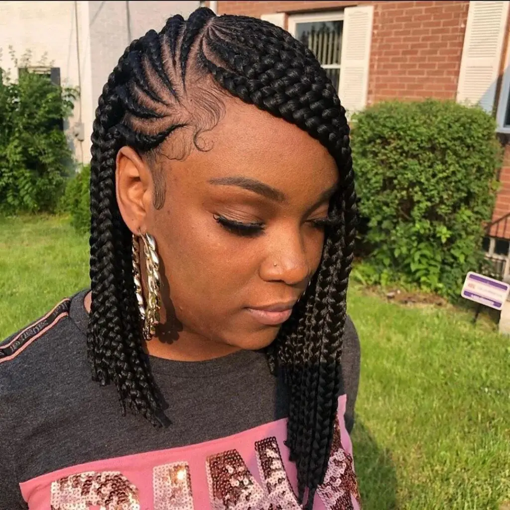 Short Bob Box Braids with Curved Cornrows