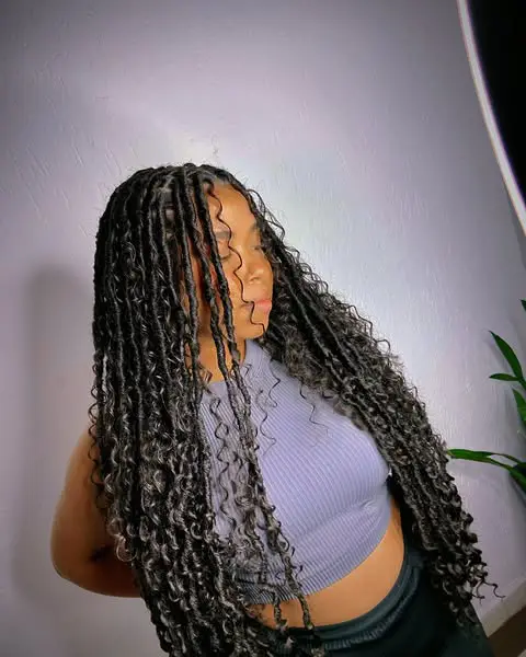 Long Faux Locs with Boho Curl