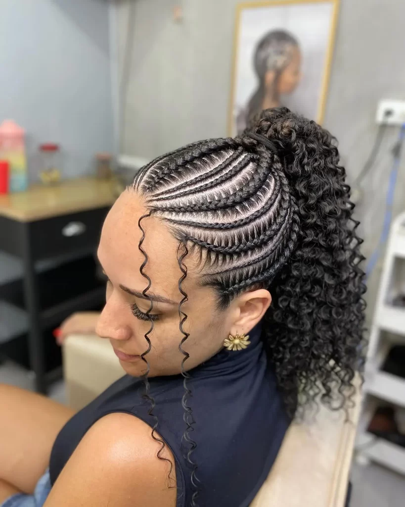 Sleek Cornrow Ponytail with Curly Extensions