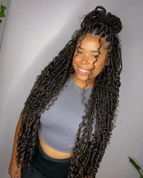 Long Faux Locs with Boho Curl