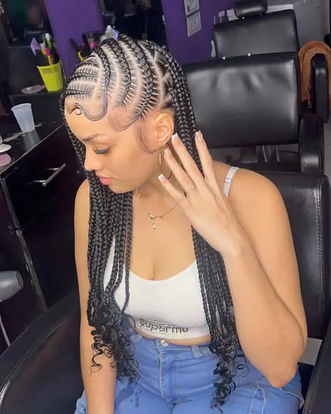 Intricate Cornrow Braids with Curly Ends