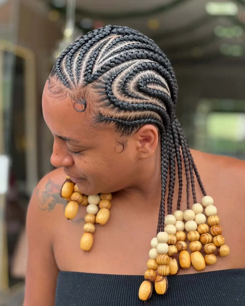 Swirl Pattern Feed-In Cornrows with Beads