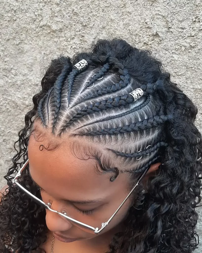 Cornrow Braids with Curls & Beads