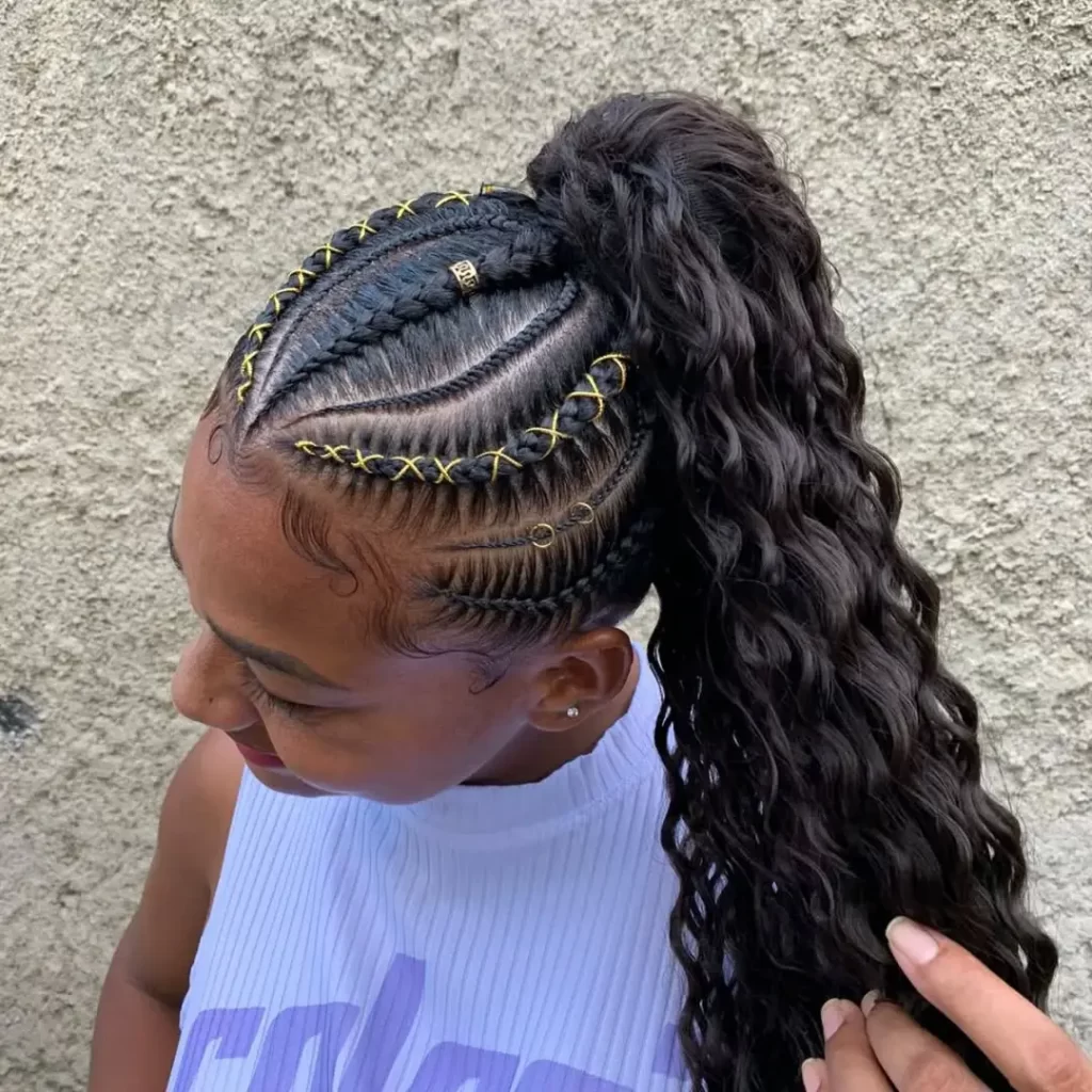 Cornrow Ponytail with Golden Thread