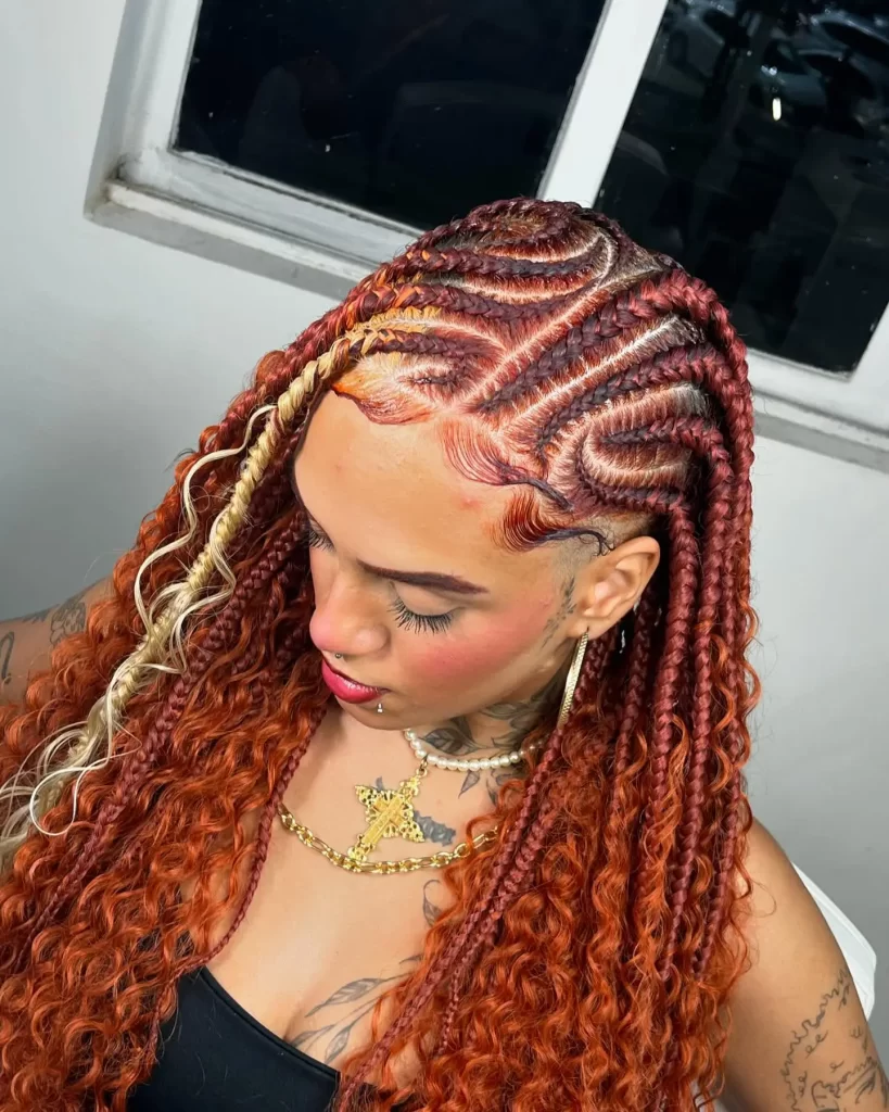 Fiery Red Tribal Braids with Curls