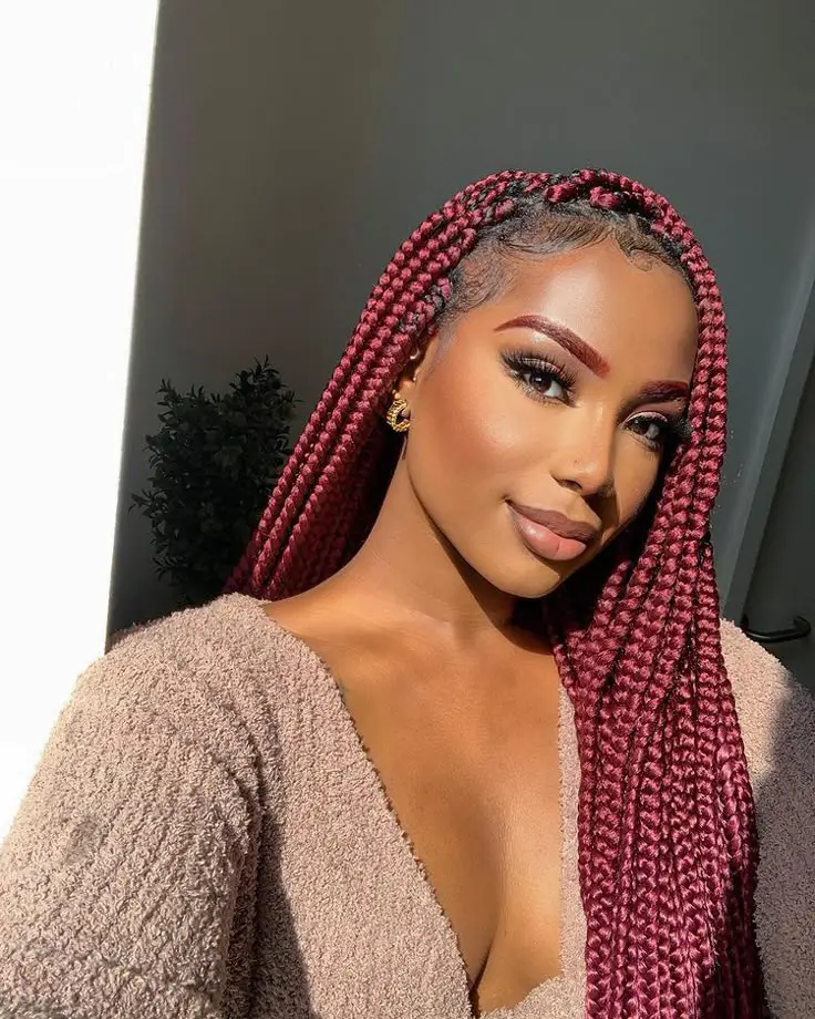 Burgundy Knotless Box Braids