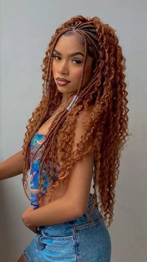 Honey Blonde Fulani Braids with Curls