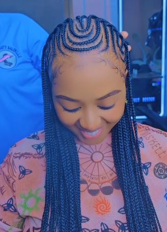 Swirl Cornrows with Long Braids