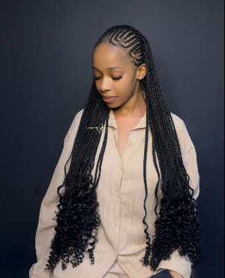 Cornrow Knotless Braids with Curly Ends