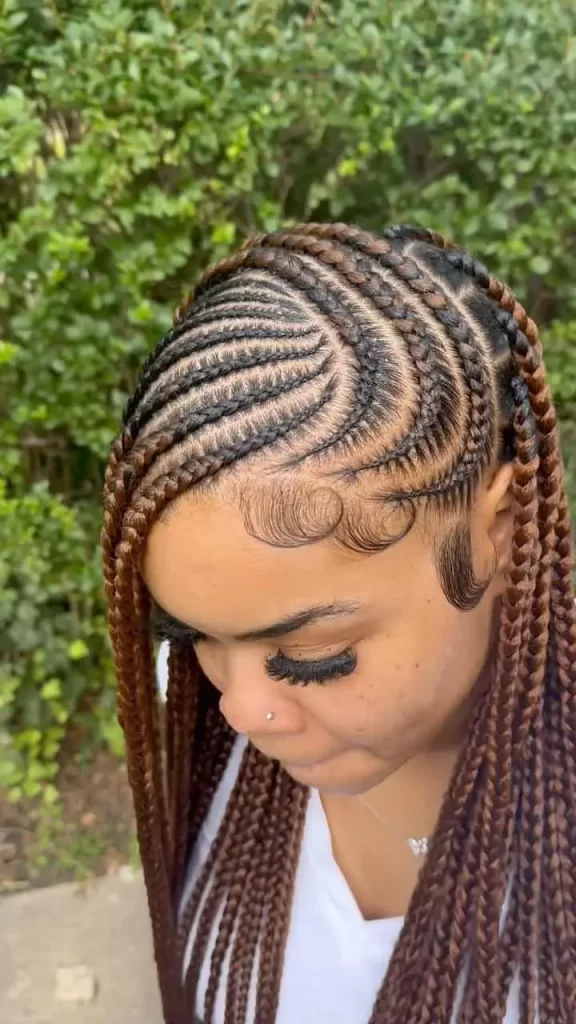 Brown Feed-In Cornrows with Side Part