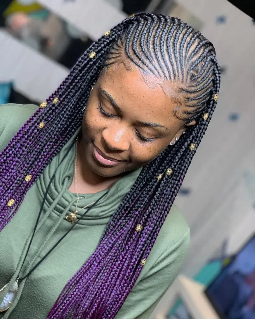 Purple Ombre Cornrows with Gold Beads