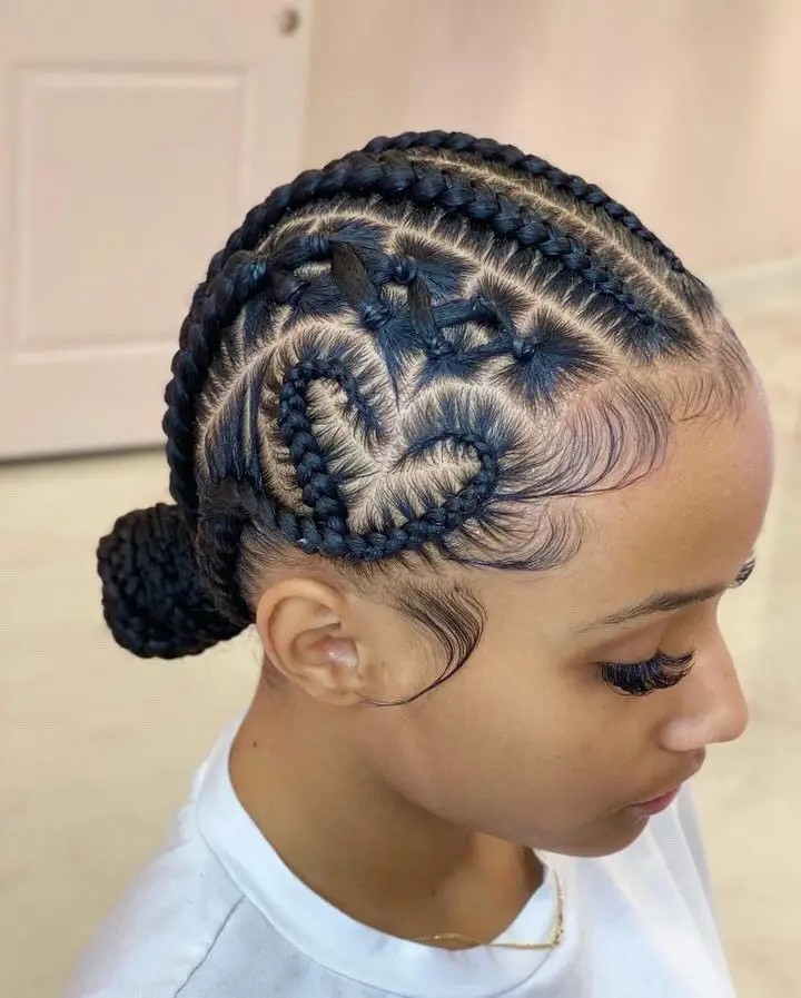 Heart-Shaped Cornrows into a Sleek Bun