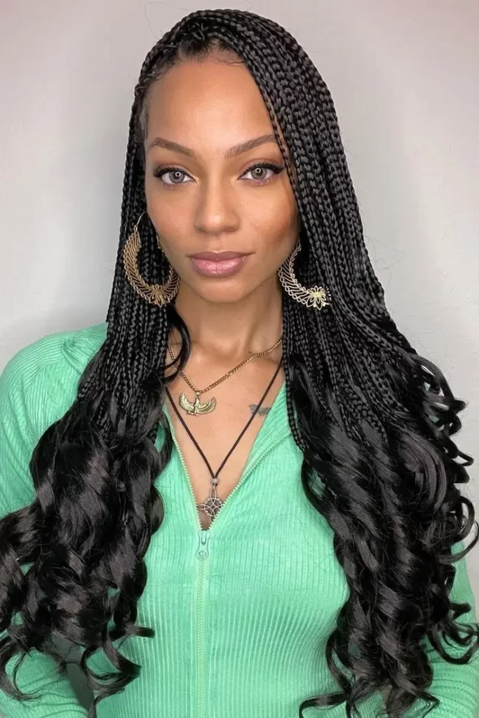 Box Braids with Loose Curly Ends