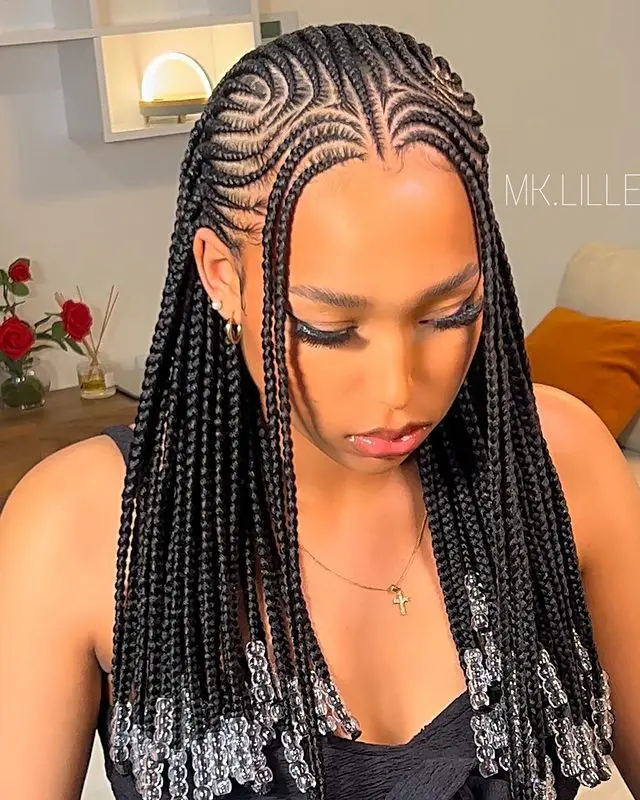 Shoulder-Length Beaded Box Braids