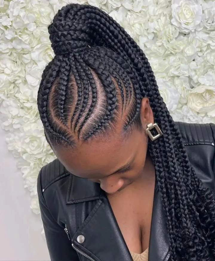 Sleek Braided Ponytail with Defined Cornrows