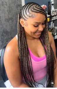 Side-Swept Cornrows with Golden Highlights