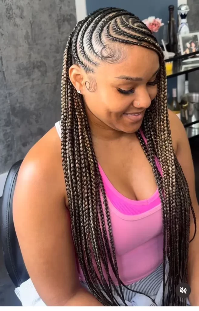 Side-Swept Cornrows with Golden Highlights